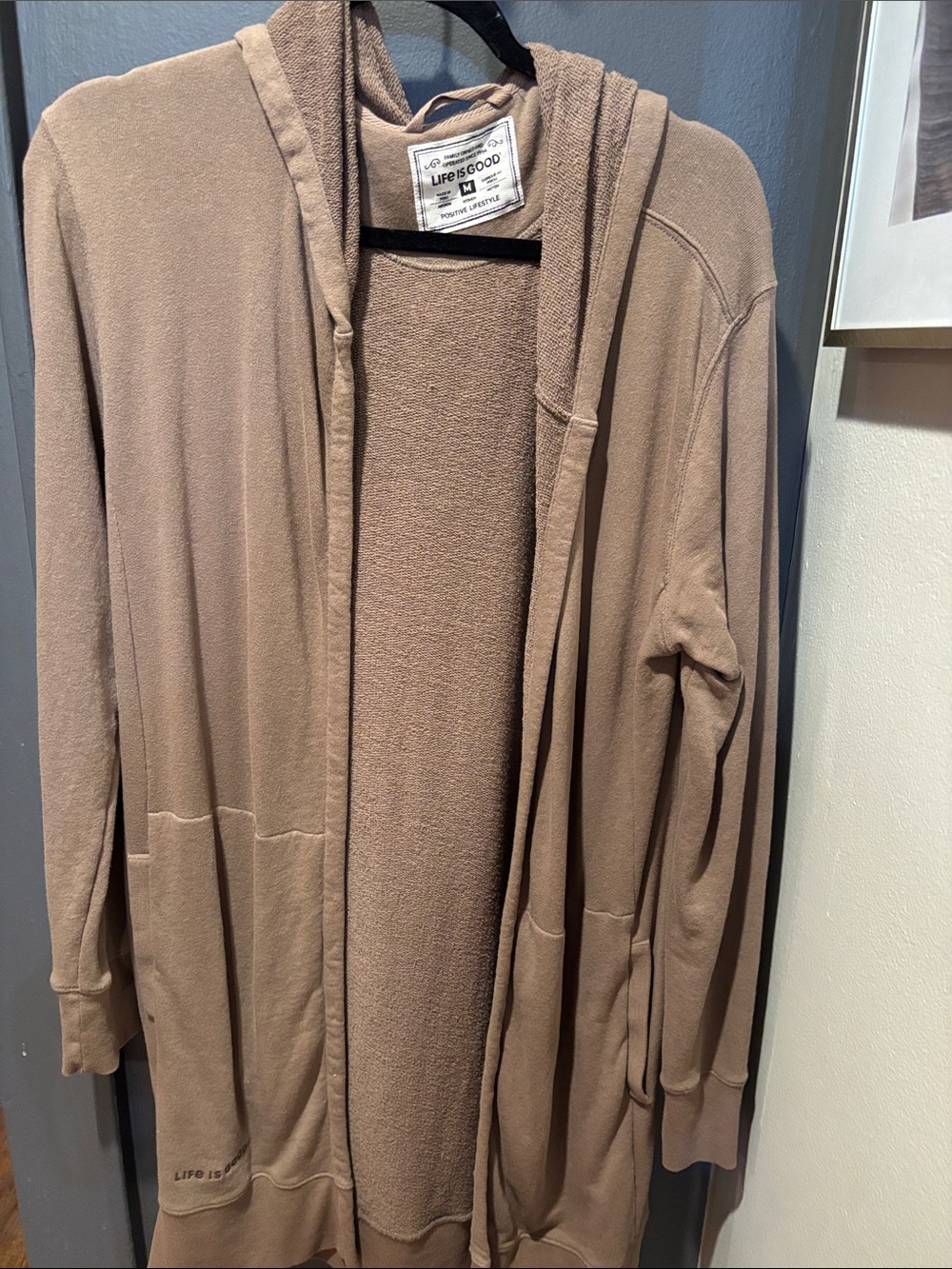 Life Is Good Taupe Hooded Open Cardigan